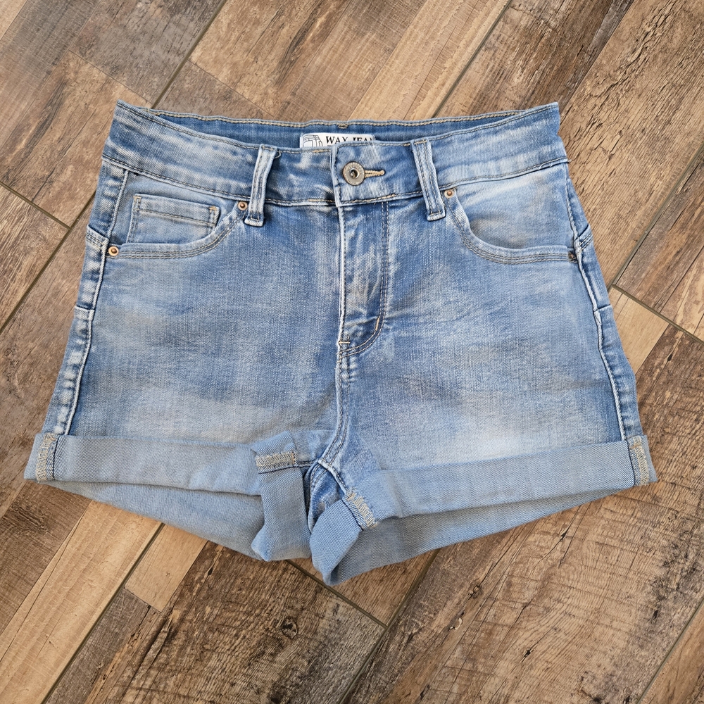Wax Jean Butt I Love You Cuffed Denim Shorts Small Light Wash Push Up Stretch